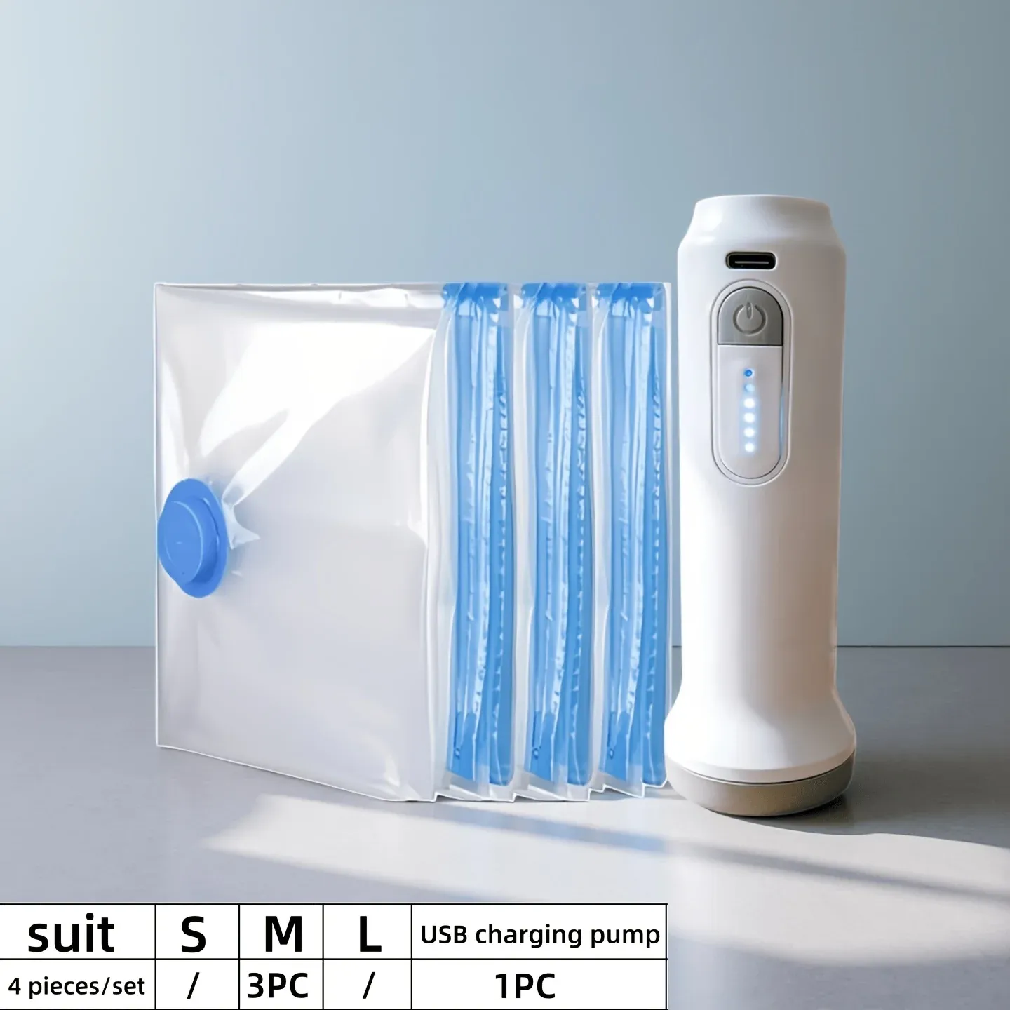 Lot de 4 sacs de rangement sous vide avec pompe électrique USB rechargeable (batterie 1500 mAh) 7