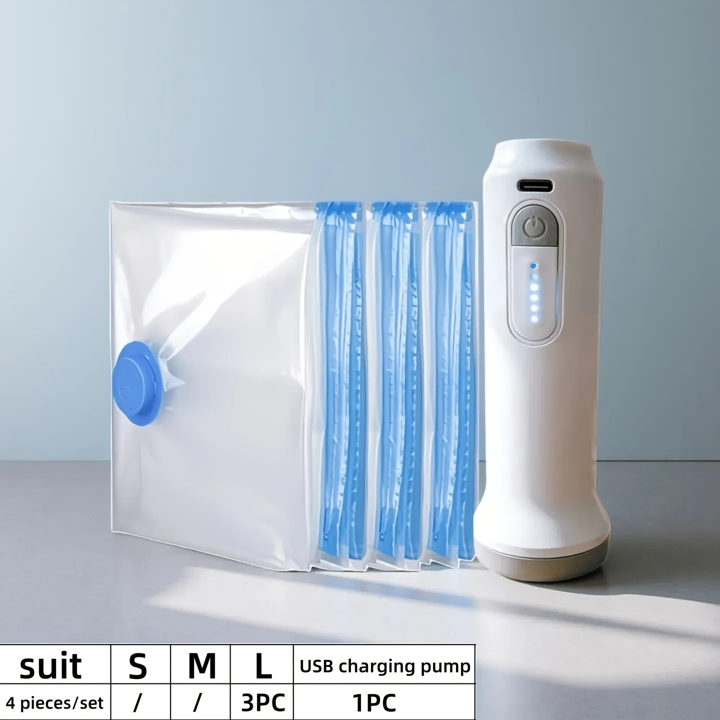 Lot de 4 sacs de rangement sous vide avec pompe électrique USB rechargeable (batterie 1500 mAh) 10