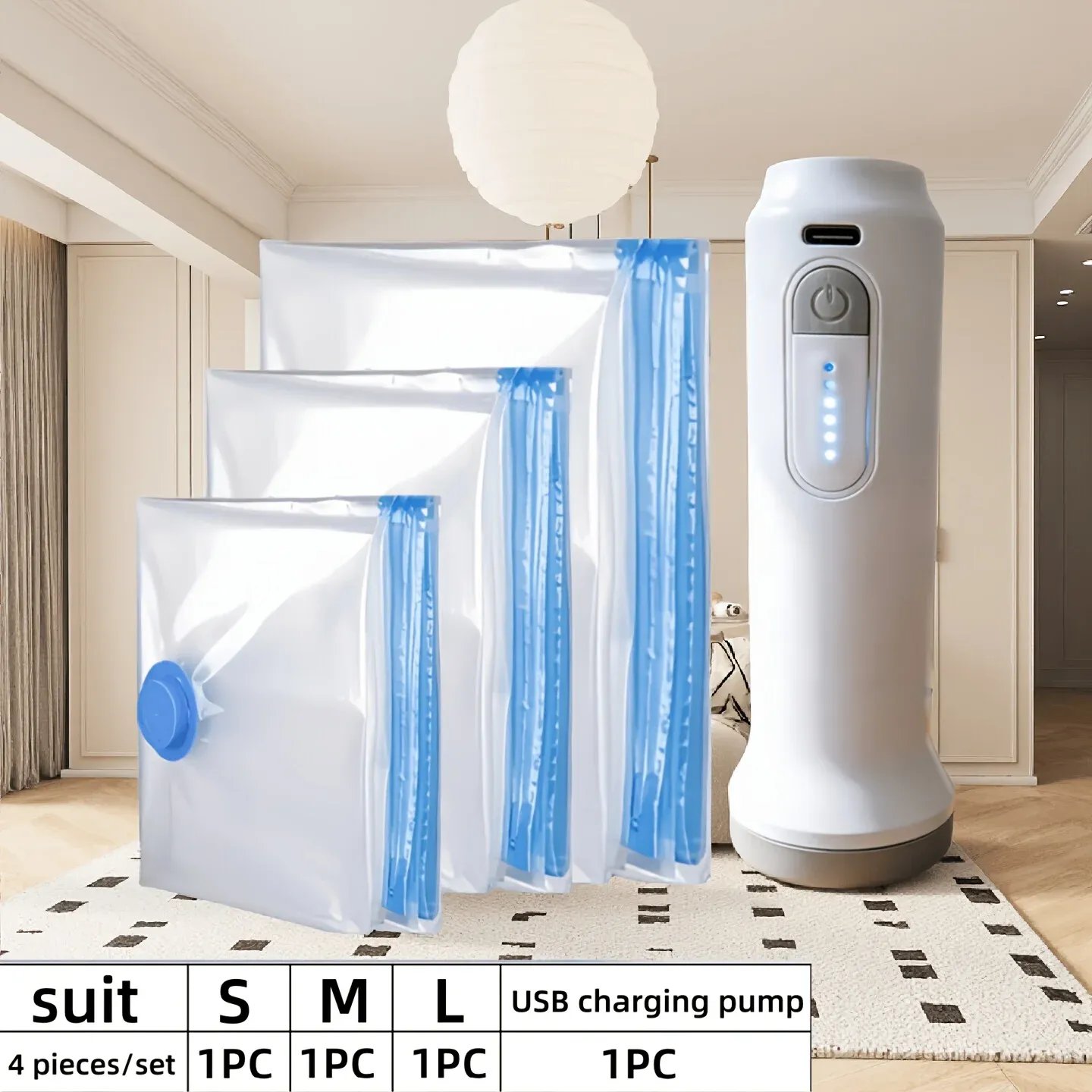 Lot de 4 sacs de rangement sous vide avec pompe électrique USB rechargeable (batterie 1500 mAh) 9