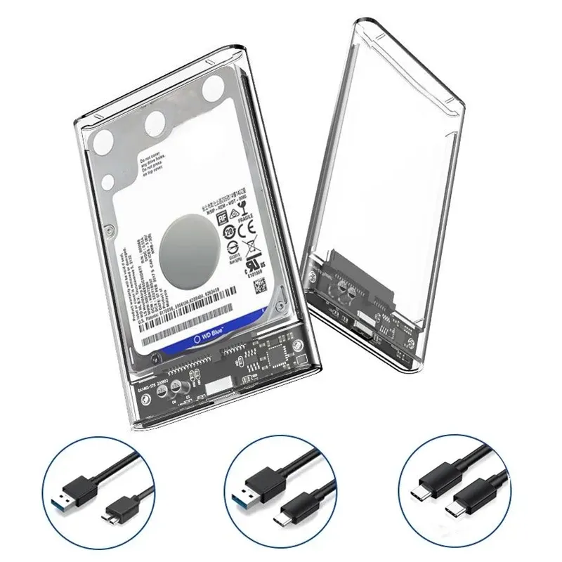 Boîtier de disque dur externe transparent USB 3.0 / USB Type-C vers SATA III, 2,5 pouces, compatible SSD et HDD SATA, prise en charge UASP 1