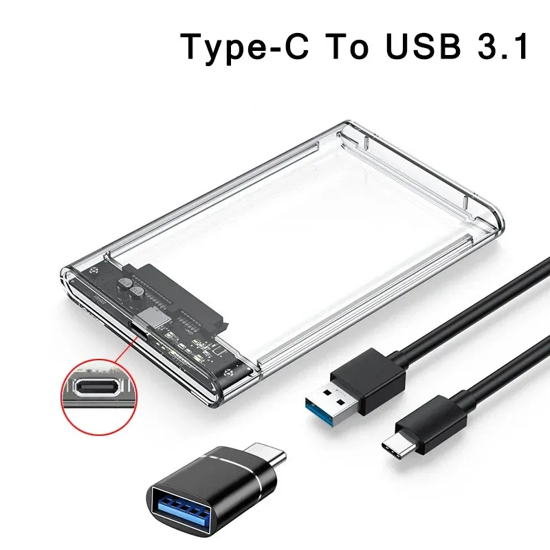 Boîtier de disque dur externe transparent USB 3.0 / USB Type-C vers SATA III, 2,5 pouces, compatible SSD et HDD SATA, prise en charge UASP 7