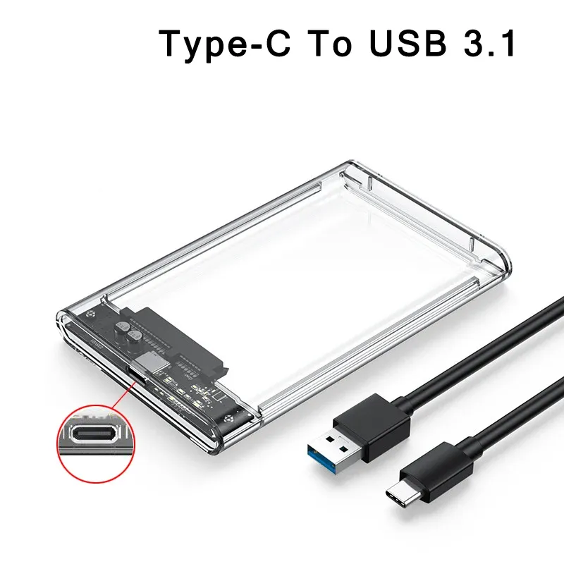 Boîtier de disque dur externe transparent USB 3.0 / USB Type-C vers SATA III, 2,5 pouces, compatible SSD et HDD SATA, prise en charge UASP 8