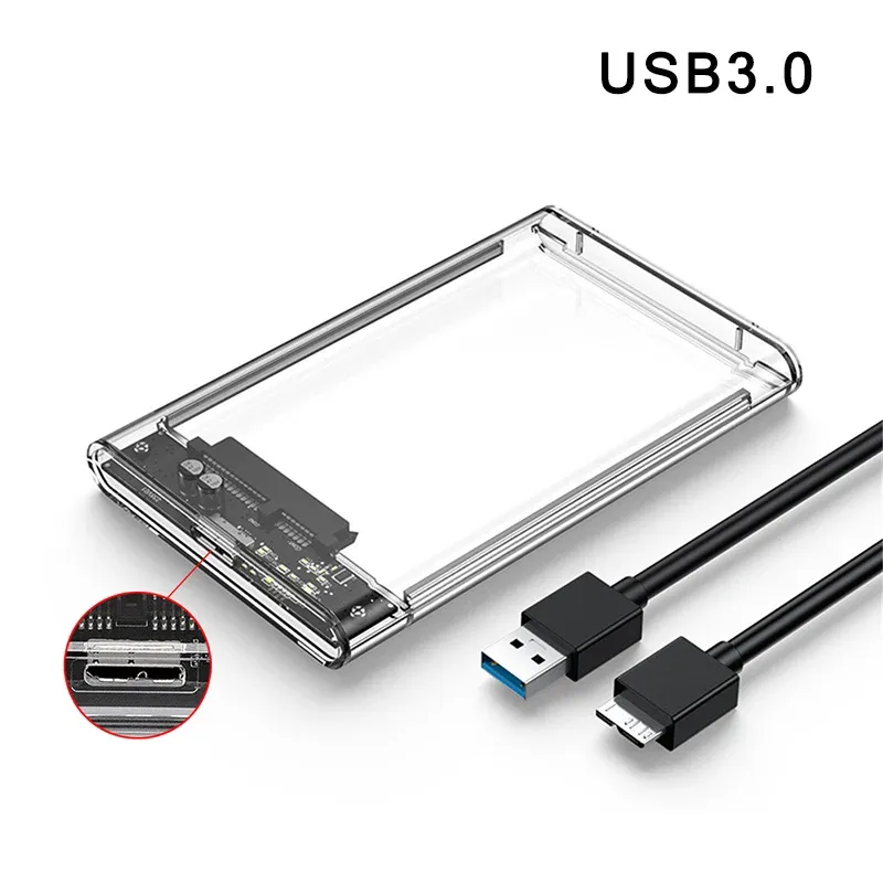 Boîtier de disque dur externe transparent USB 3.0 / USB Type-C vers SATA III, 2,5 pouces, compatible SSD et HDD SATA, prise en charge UASP 10