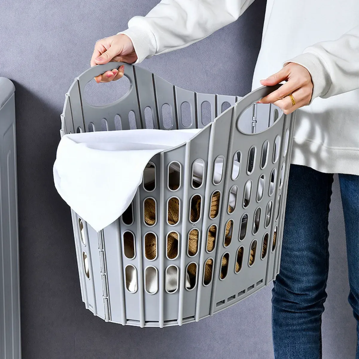 Panier à linge pliable moderne, grande capacité, portable, durable, pour la salle de bain 2