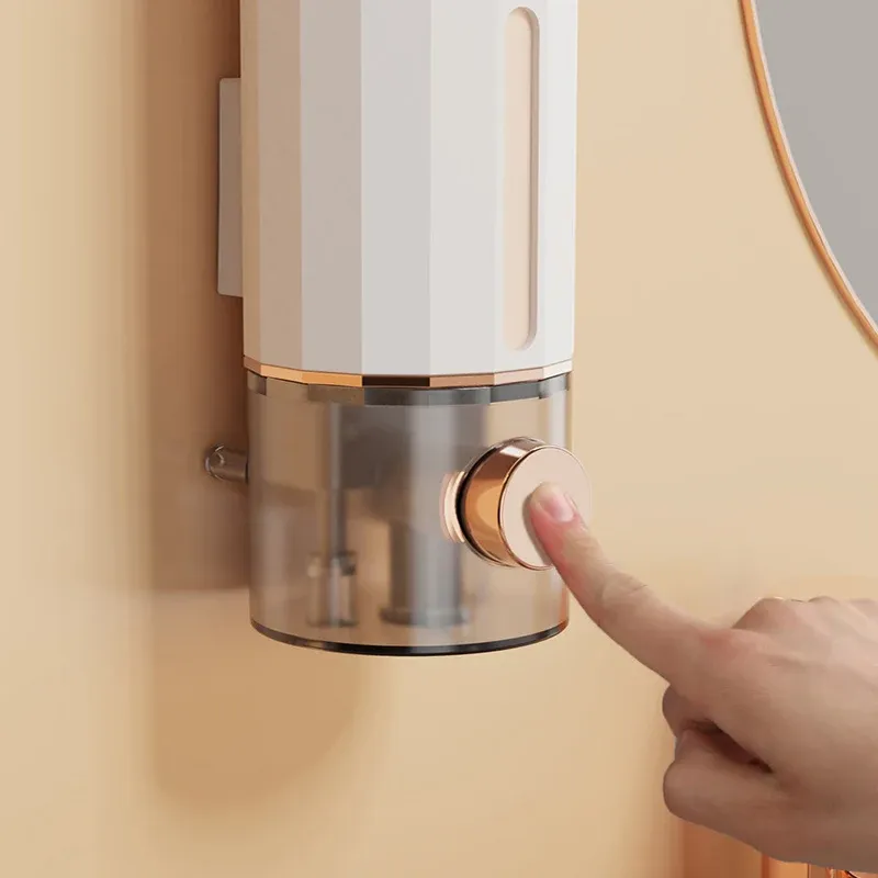 Distributeur de savon mural sans perçage pour désinfectant, gel douche et shampoing, pour maison et hôtel 3