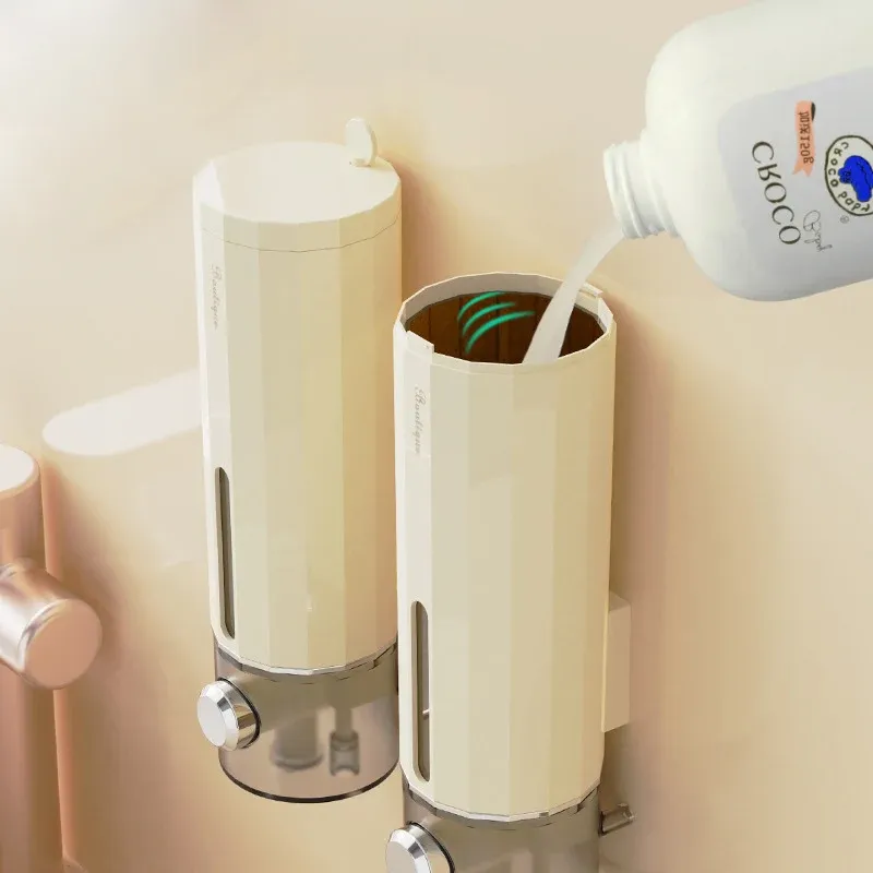 Distributeur de savon mural sans perçage pour désinfectant, gel douche et shampoing, pour maison et hôtel 2