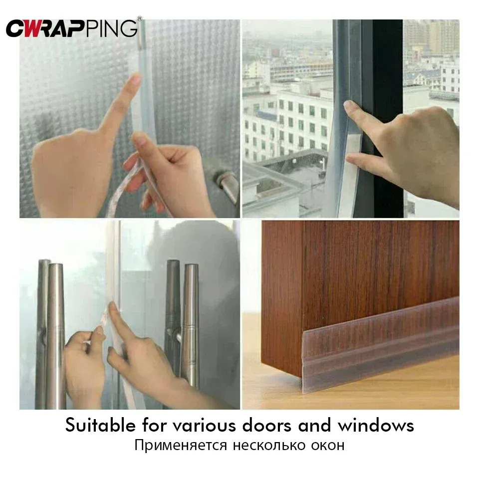 Bas de porte en silicone avec bande d'étanchéité pour portes et fenêtres, coupe-froid anti-courants d'air 2