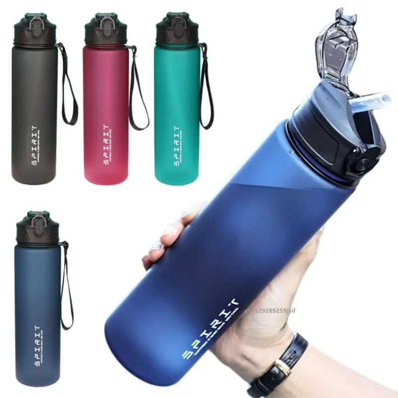 Gourde 750 ml avec paille et repères horaires, en plastique étanche, pour la salle de sport, les voyages et les sports de plein air