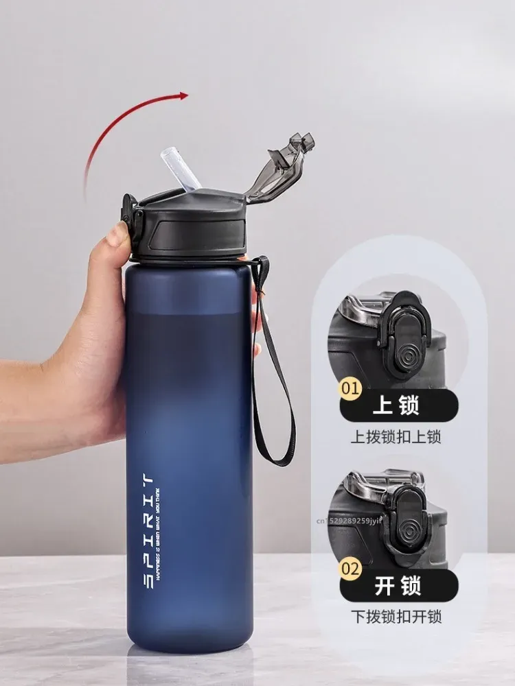 Gourde 750 ml avec paille et repères horaires, en plastique étanche, pour la salle de sport, les voyages et les sports de plein air 4
