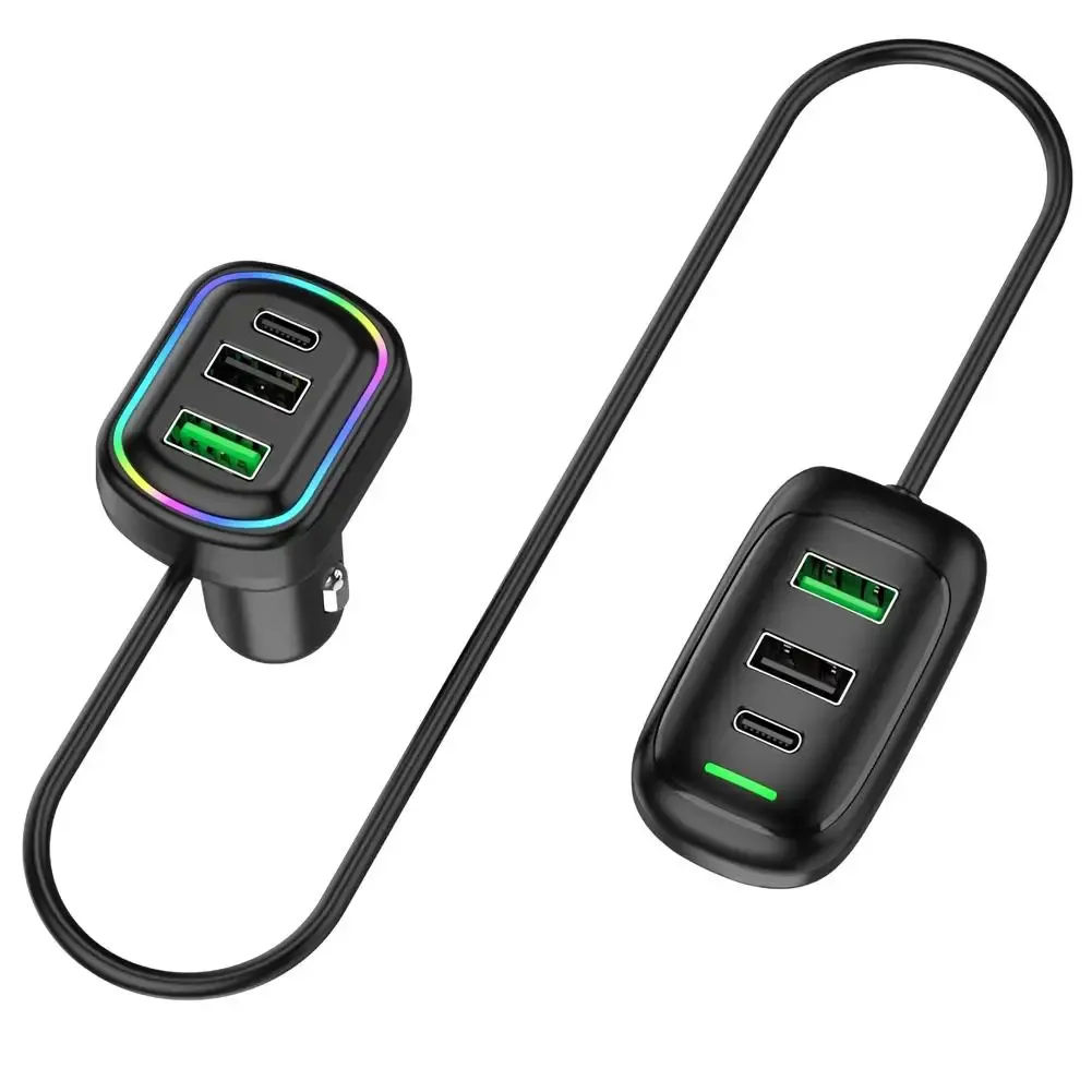 Adaptateur allume-cigare multiport 6 ports USB-C avant et arrière avec éclairage RGB, charge rapide PD pour iPhone et tablette 1