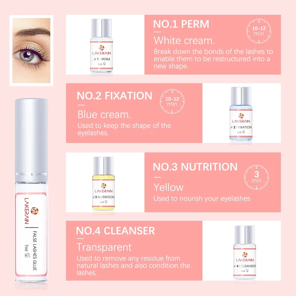 Kit de permanente de cils longue durée, lotion permanente et colle de fixation, cils bouclés, usage professionnel en salon ou à domicile 5