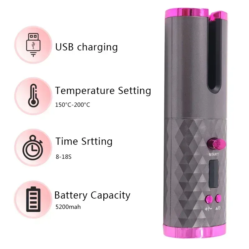 Bigoudis automatiques sans fil portables, 3 coloris, chargement USB, fer à friser anti-brûlure pour le coiffage 3