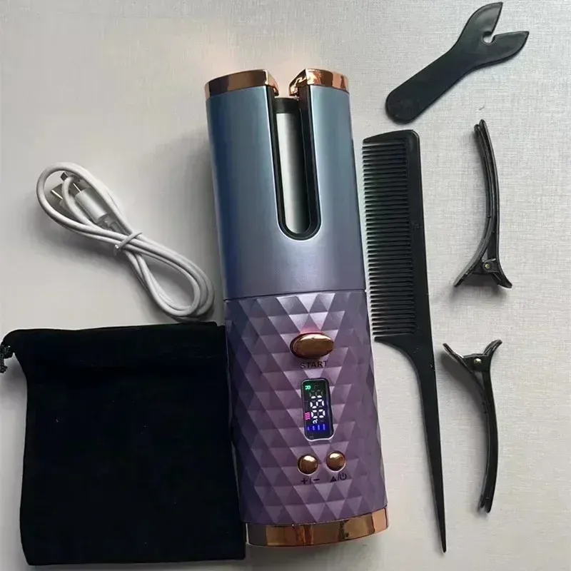 Bigoudis automatiques sans fil portables, 3 coloris, chargement USB, fer à friser anti-brûlure pour le coiffage 6
