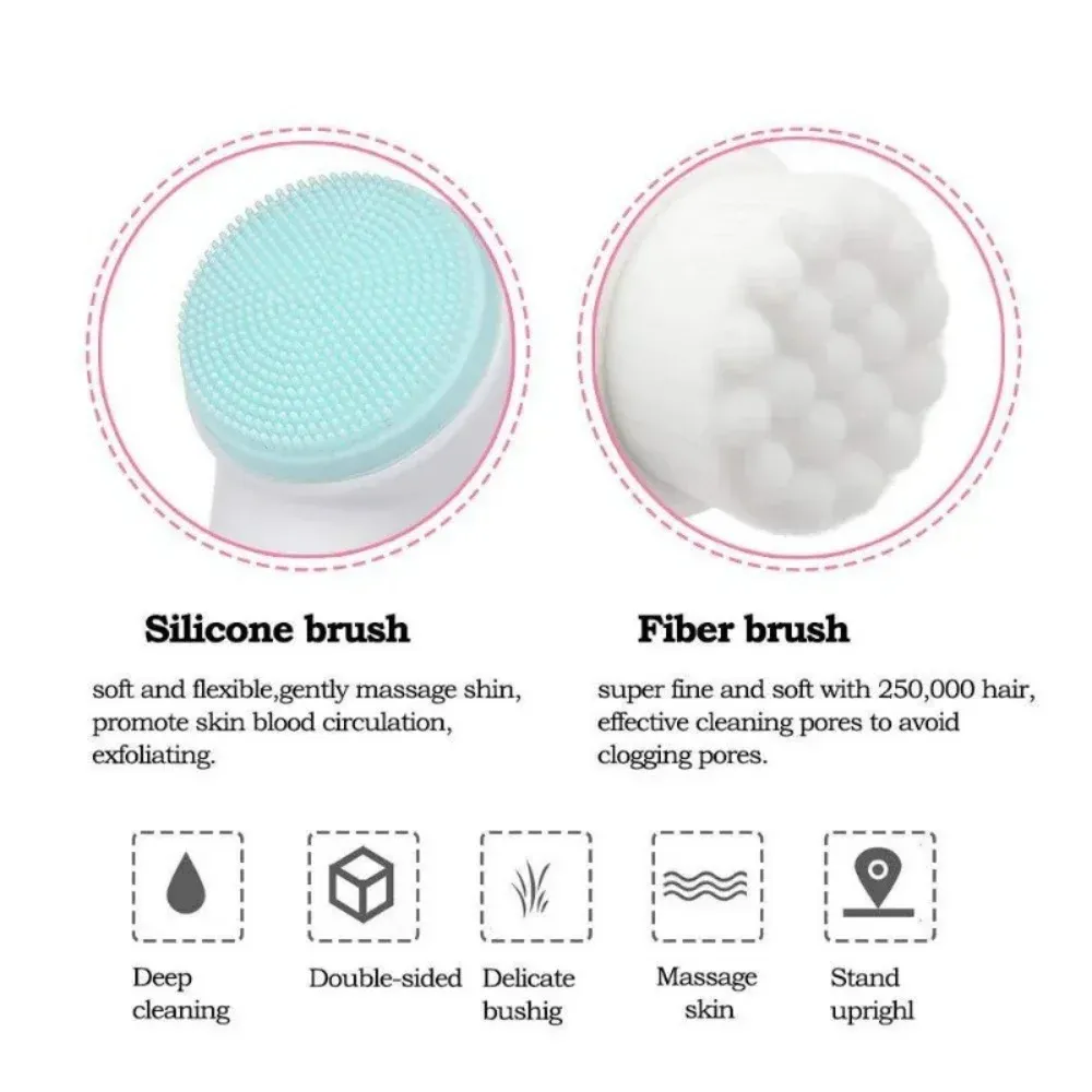 Brosse nettoyante visage 3D double face en silicone, brosse de massage manuelle à poils doux pour exfoliation 6