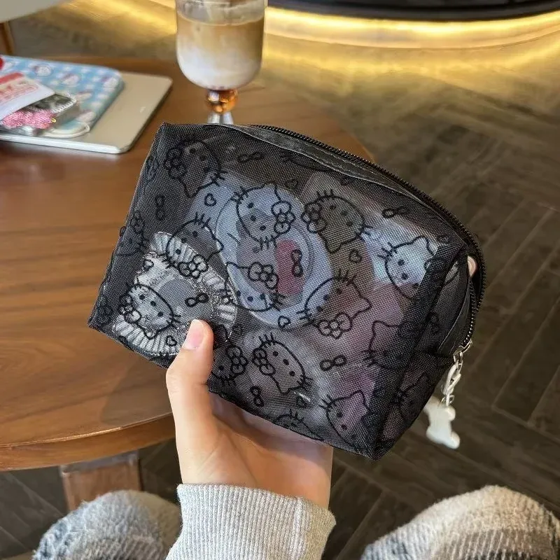 Trousse de maquillage noire en maille, portable et grande capacité, organisateur de toilette de voyage 4