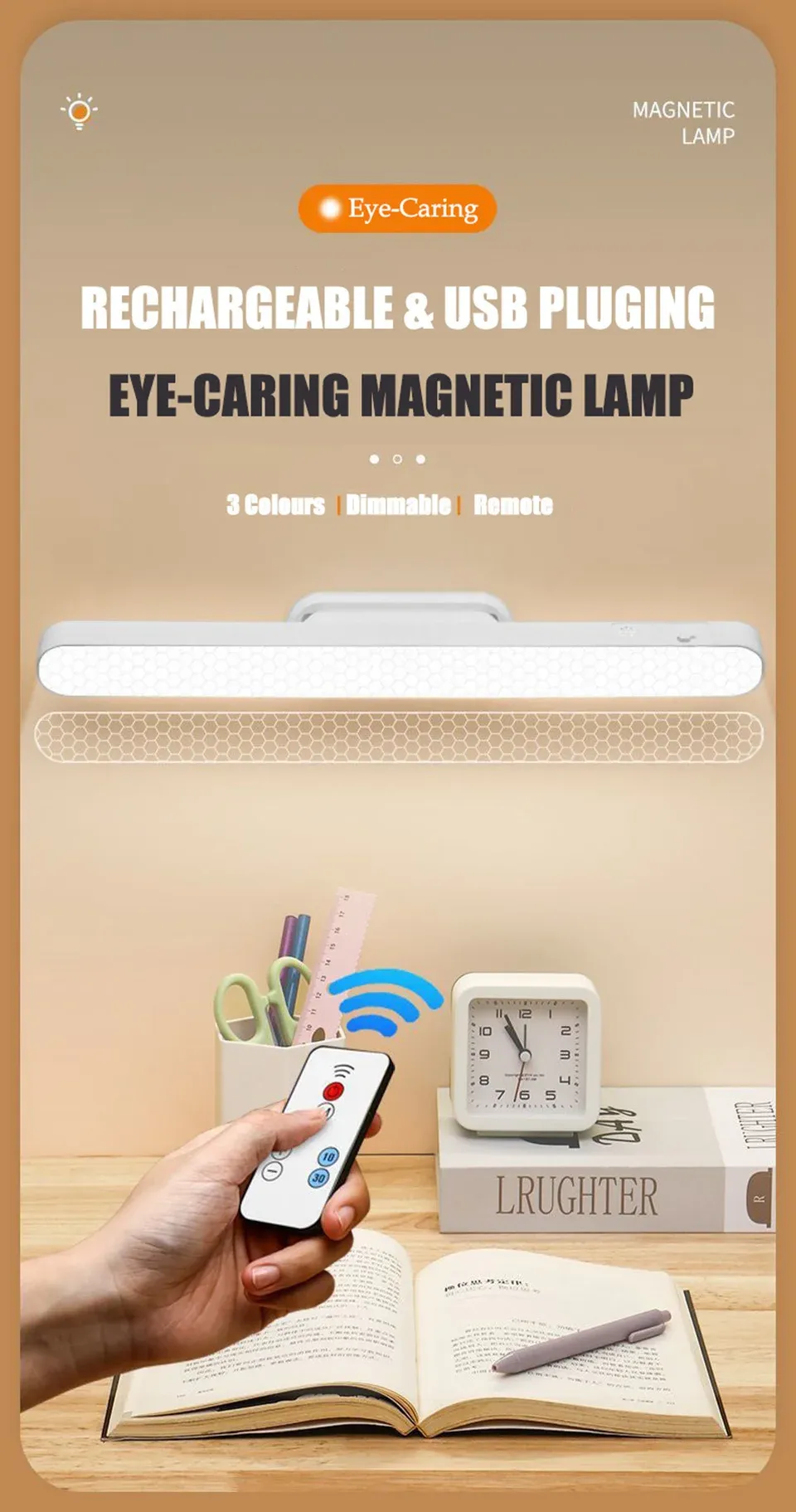 Lampe de bureau LED suspendue magnétique en situation d'utilisation