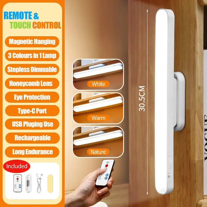 Lampe LED rechargeable à 3 teintes avec télécommande et fixation magnétique 7