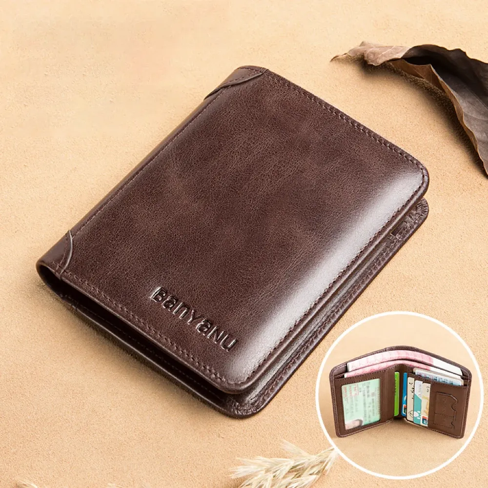 Portefeuille RFID vertical en simili cuir PU pour homme, mince et minimaliste