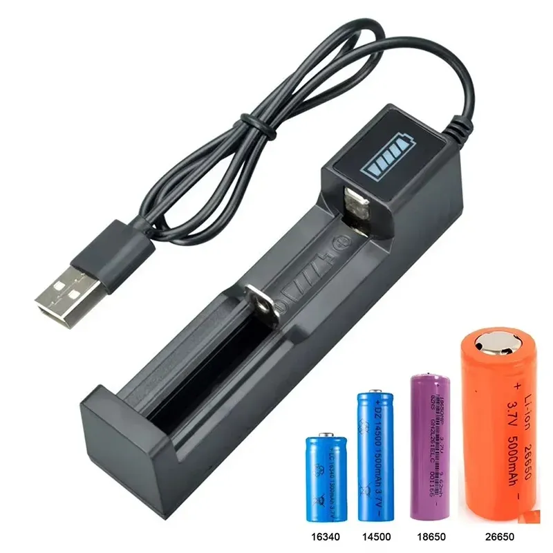 Adaptateur de chargeur USB universel pour batterie, 1 emplacement, 3,7 V, intelligent, pour batteries Li-ion rechargeables 18650, 26650 et 14500 - Image 1