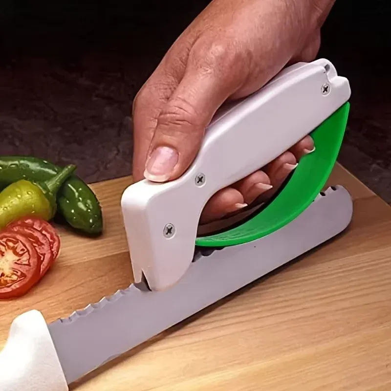 Aiguiseur de couteaux portable polyvalent à manche en plastique et lame durable pour outils de jardin, couteaux de cuisine et ciseaux 6