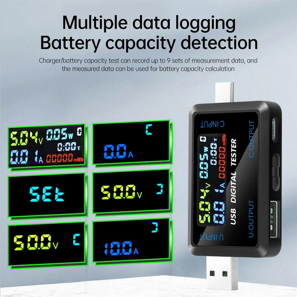 Testeur de charge rapide 10 en 1 USB 4,5-36 V, 0-8 A, voltmètre et ampèremètre, détecteur de tension et de courant, indicateur de chargeur de batterie externe 3