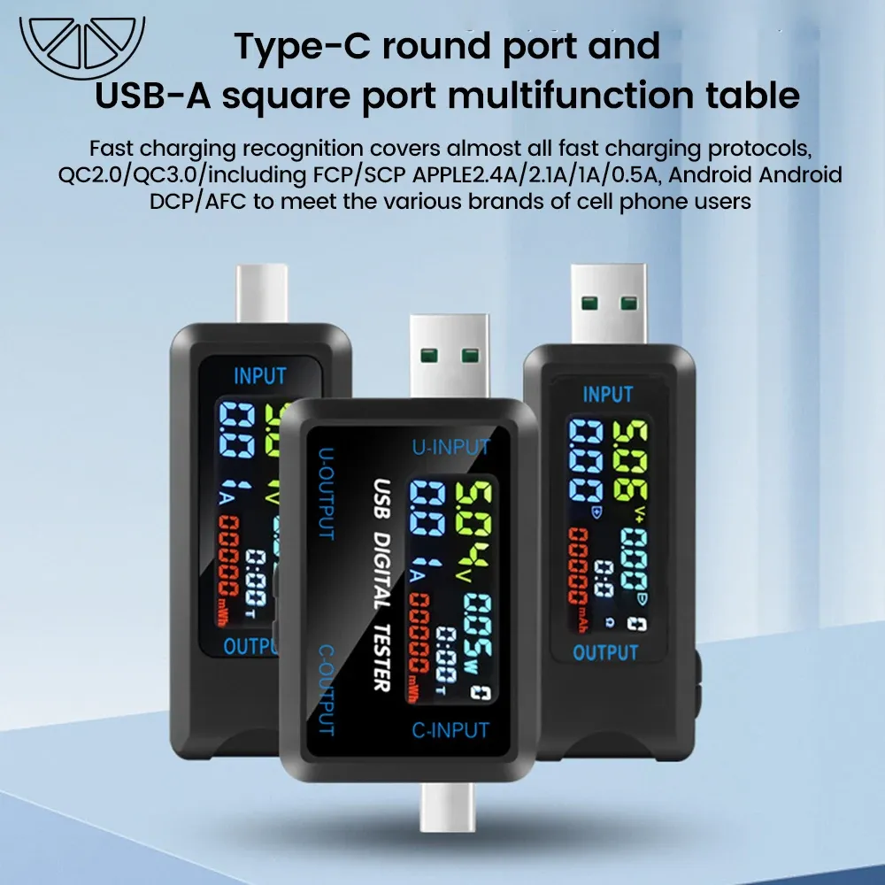 Testeur de charge rapide 10 en 1 USB 4,5-36 V, 0-8 A, voltmètre et ampèremètre, détecteur de tension et de courant, indicateur de chargeur de batterie externe