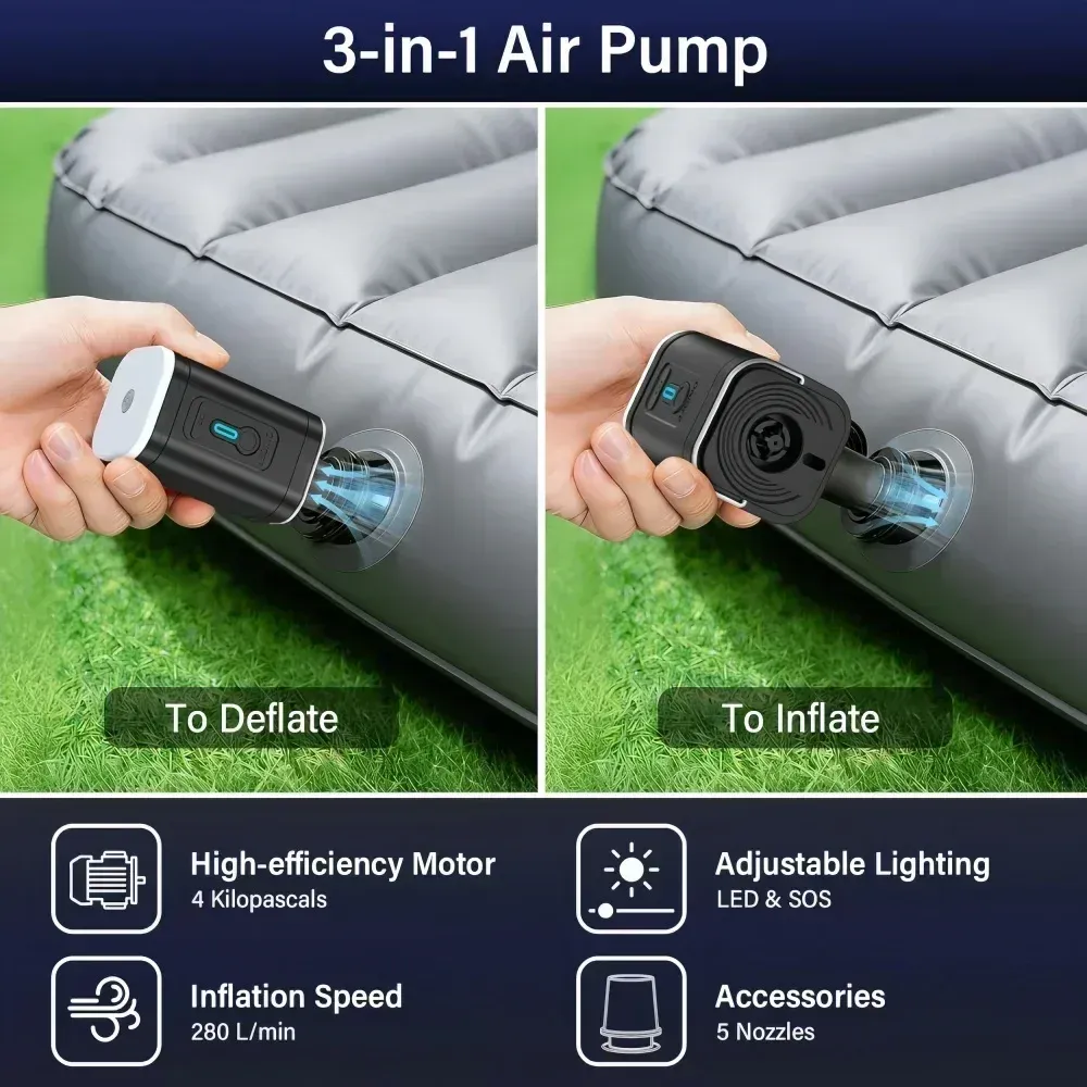Mini pompe à air portable sans fil, pompe à vide électrique pour gonfler et dégonfler flotteurs de piscine, matelas pneumatiques et sacs de rangement sous vide 3