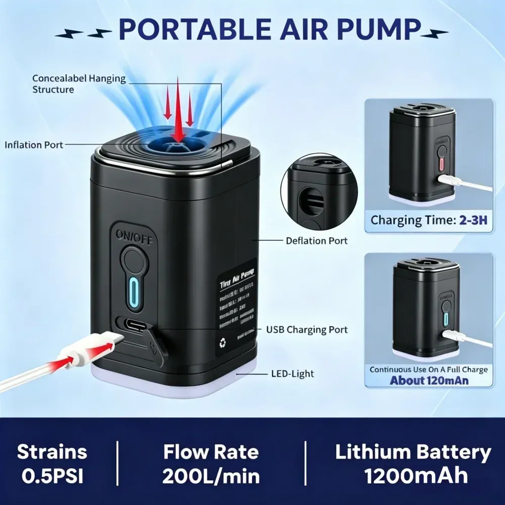 Mini pompe à air portable sans fil, pompe à vide électrique pour gonfler et dégonfler flotteurs de piscine, matelas pneumatiques et sacs de rangement sous vide 5