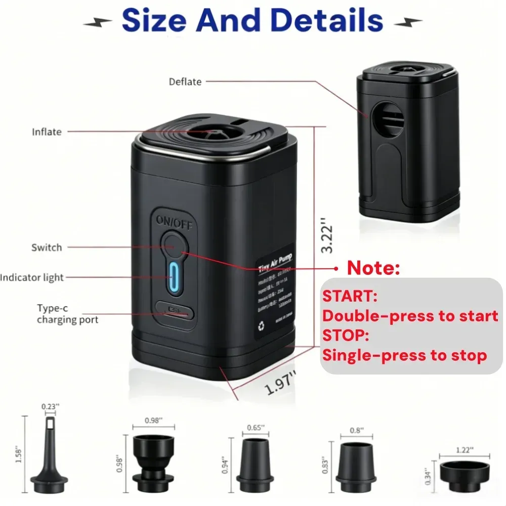 Mini pompe à air portable sans fil, pompe à vide électrique pour gonfler et dégonfler flotteurs de piscine, matelas pneumatiques et sacs de rangement sous vide 6