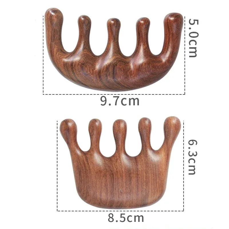 Masseur de tête en bois de santal, peigne antistatique portable, manche en bois pour relaxation du cuir chevelu et massage des points d'acupuncture 2