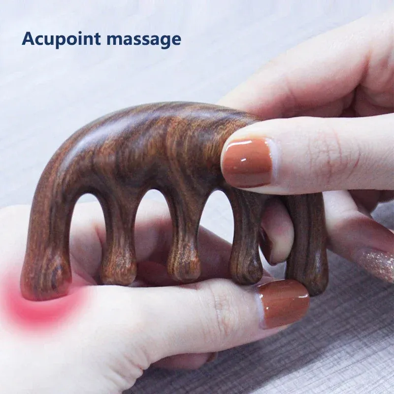 Masseur de tête en bois de santal, peigne antistatique portable, manche en bois pour relaxation du cuir chevelu et massage des points d'acupuncture 5