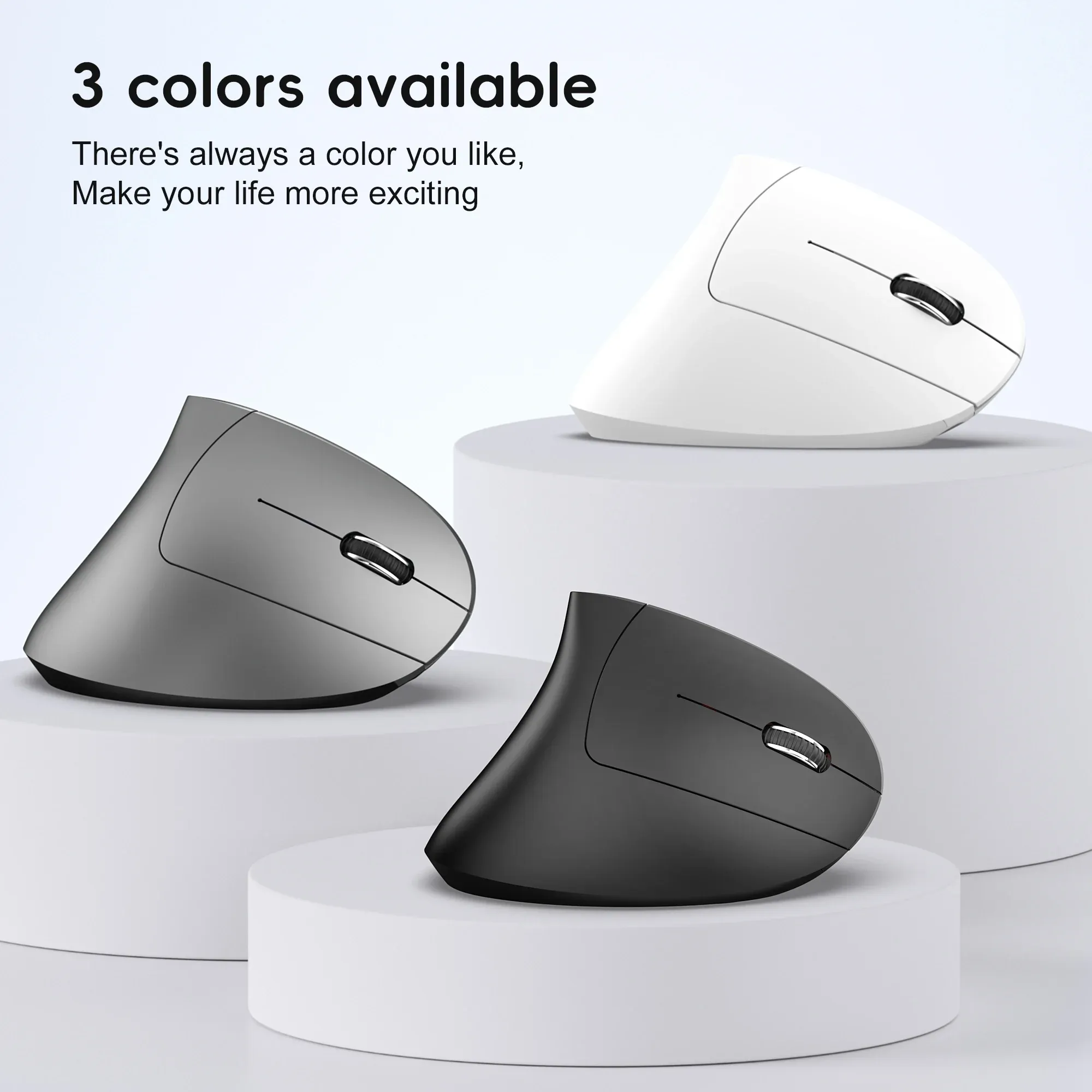 Souris Verticale Ergonomique HXSJ Double Mode Sans Fil, ABS, Batterie Rechargeable 600 mAh, 2400 DPI, Connexion Type-C, Compatible PC 2