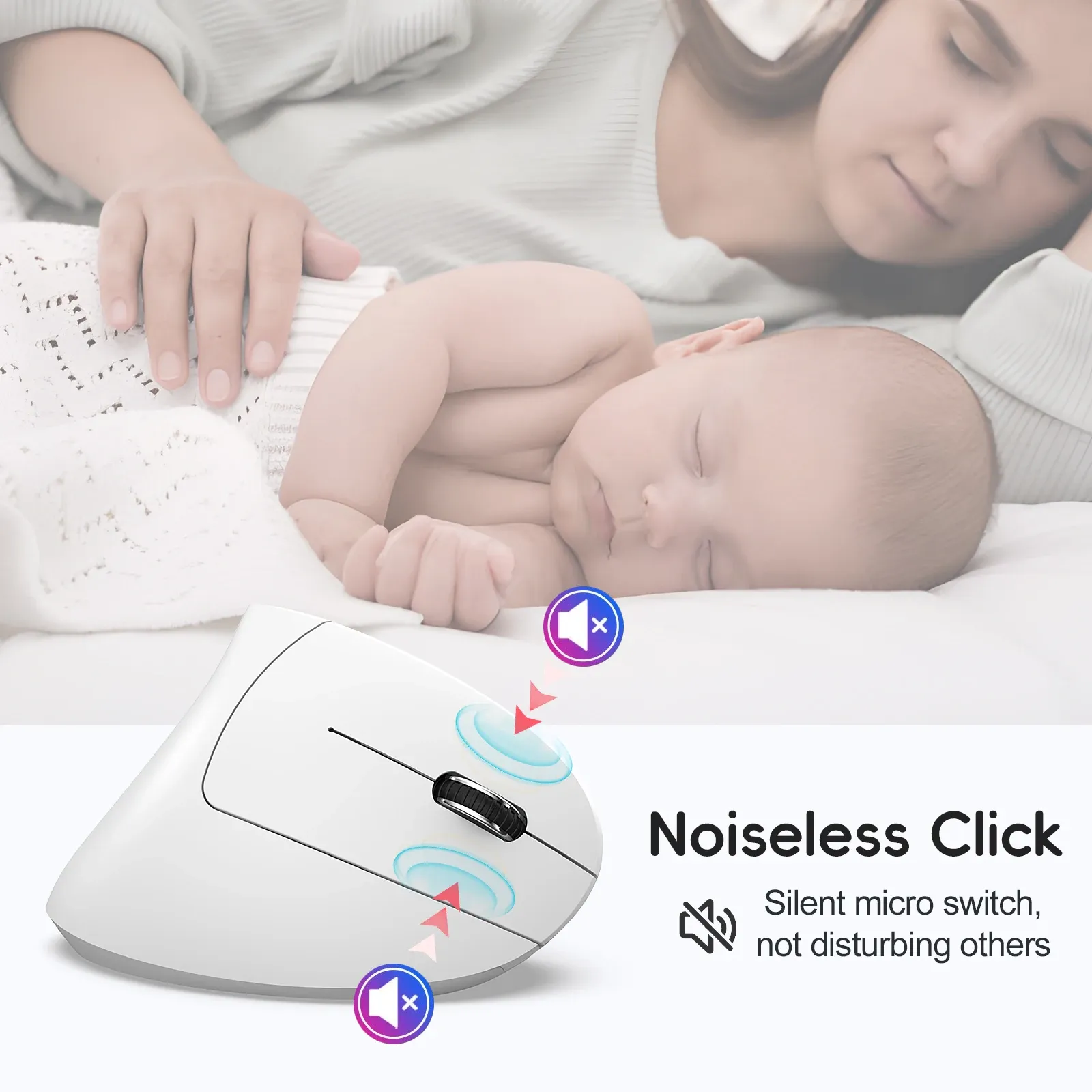 Souris Verticale Ergonomique HXSJ Double Mode Sans Fil, ABS, Batterie Rechargeable 600 mAh, 2400 DPI, Connexion Type-C, Compatible PC 4