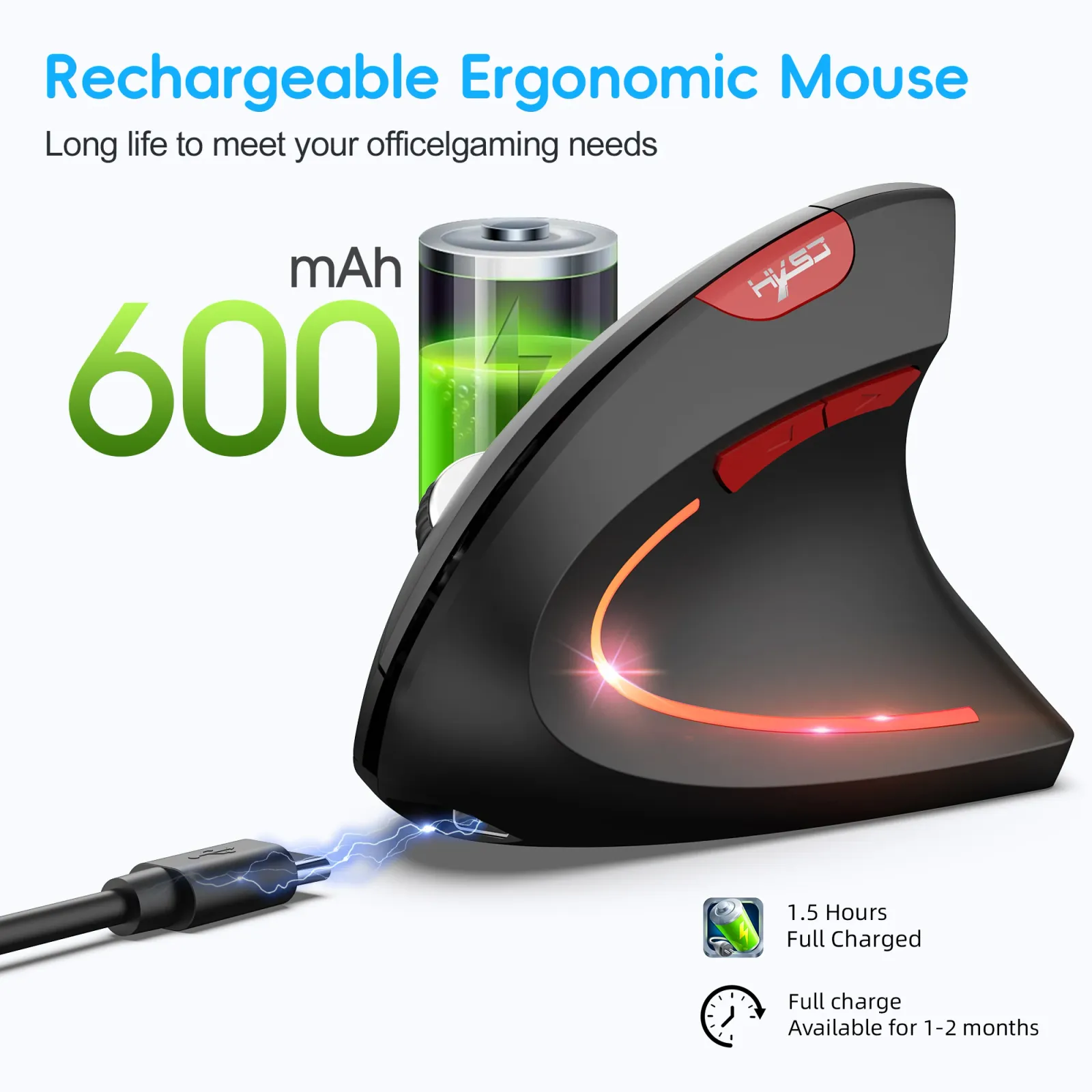 Vue d'ensemble de la souris verticale ergonomique HXSJ