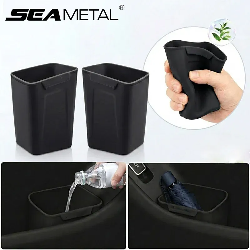 SEAMETAL Boîte de rangement universelle en silicone pour portière de voiture, porte-gobelets, poubelle, seau de rangement étanche pour portière, sac organisateur pour parapluie