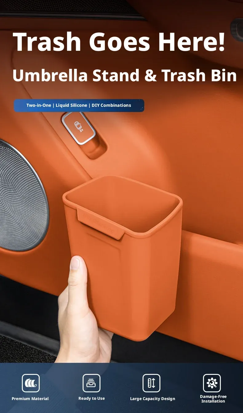 Bac de rangement en silicone installé sur une porte de voiture