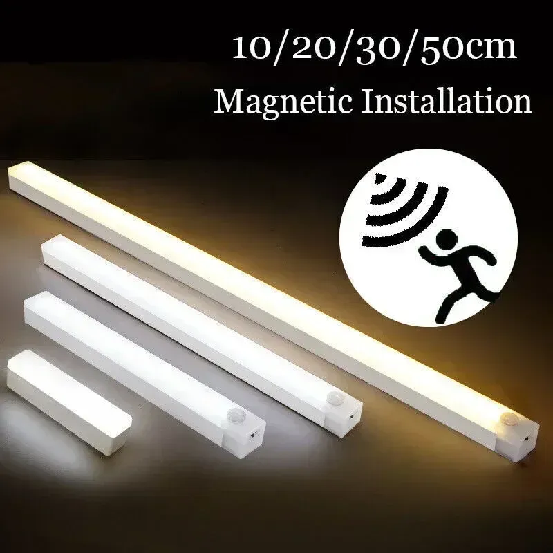 Veilleuse LED magnétique sans fil avec détecteur de mouvement, rechargeable par USB, pour armoire, garde-robe et chambre