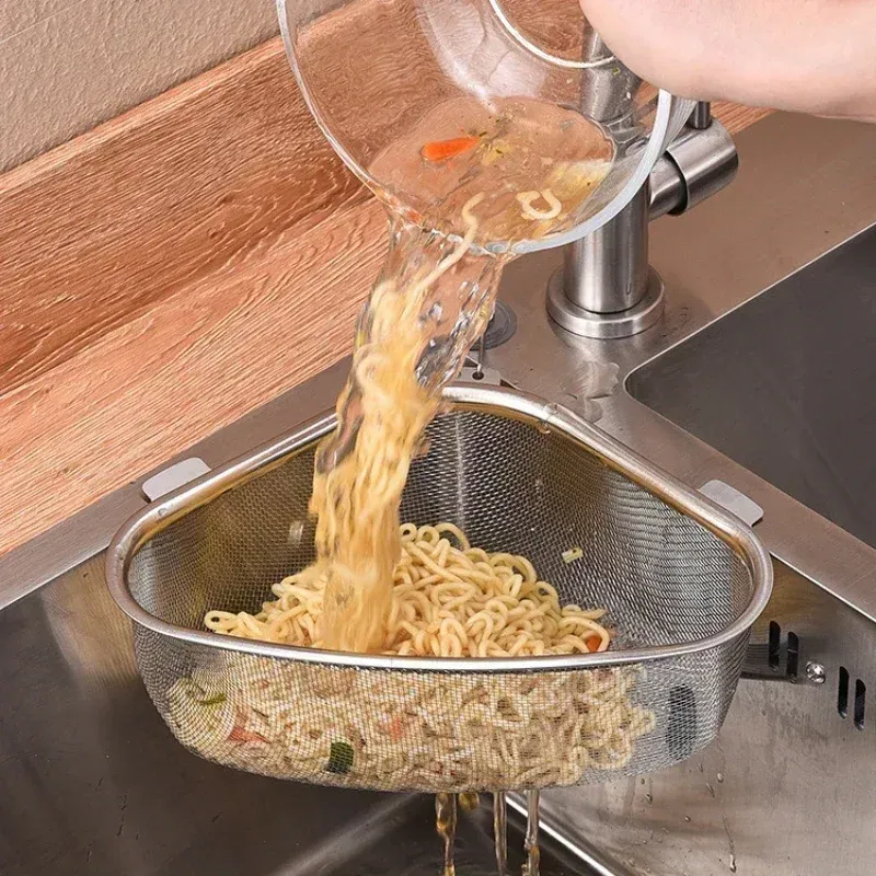 Panier de vidange en acier inoxydable pour évier de cuisine, triangle égouttoir pour fruits et légumes 3