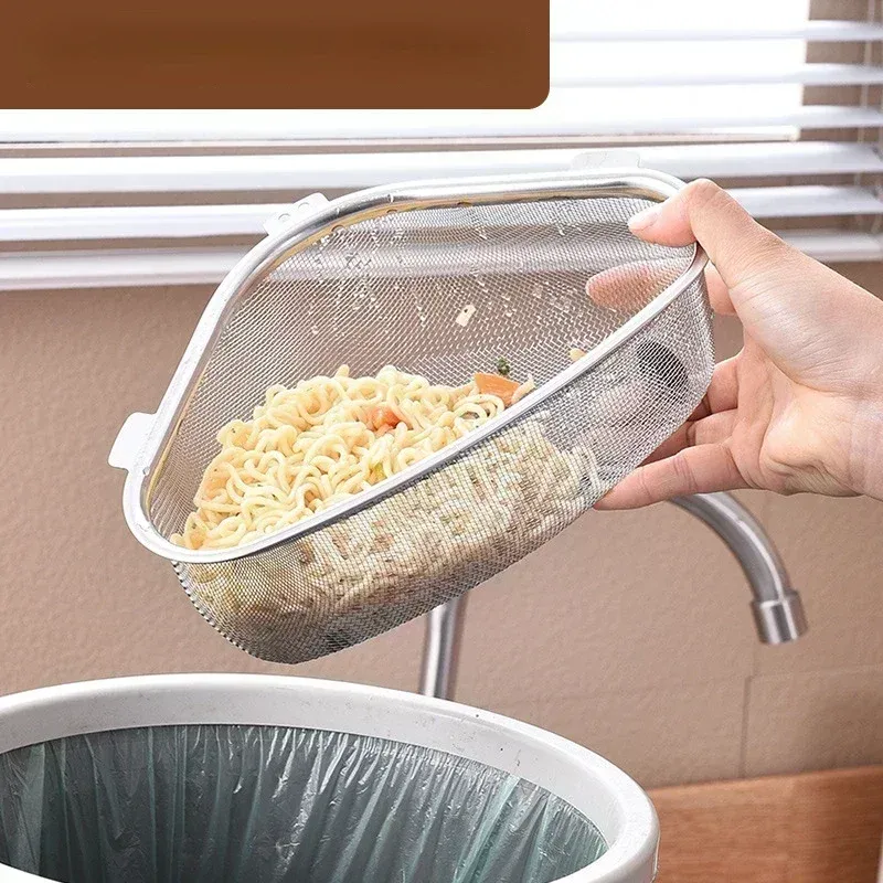 Panier de vidange en acier inoxydable pour évier de cuisine, triangle égouttoir pour fruits et légumes 4