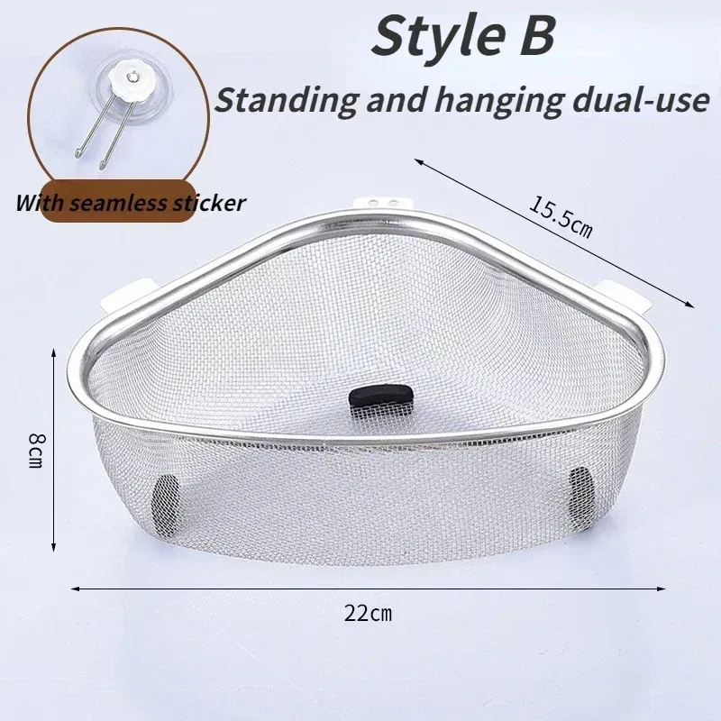 Panier de vidange en acier inoxydable pour évier de cuisine, triangle égouttoir pour fruits et légumes 6