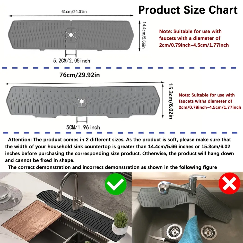 Tapis de protection en silicone pour évier de cuisine, absorbant et anti-éclaboussures, 24,01 x 29,92 pouces 6
