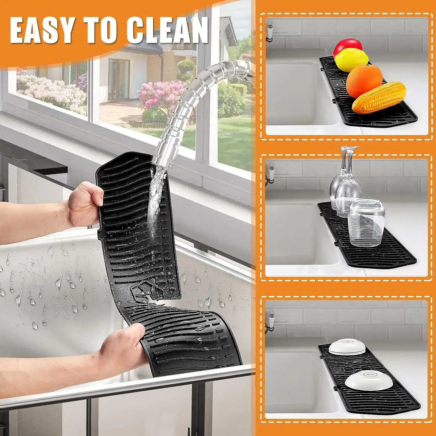 Tapis de robinet de cuisine en silicone, vue rapprochée