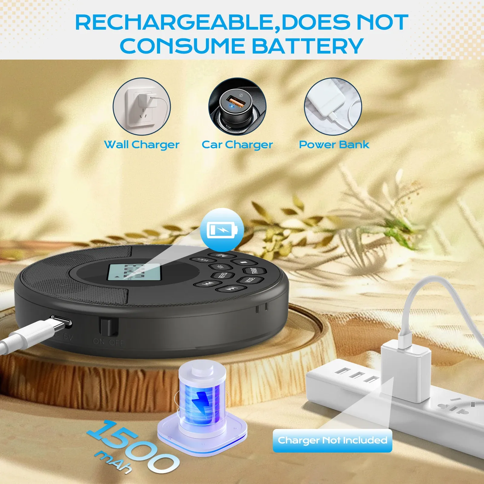 Lecteur CD portable Discman avec Bluetooth, haut-parleurs intégrés et écouteurs, rechargeable par USB 6