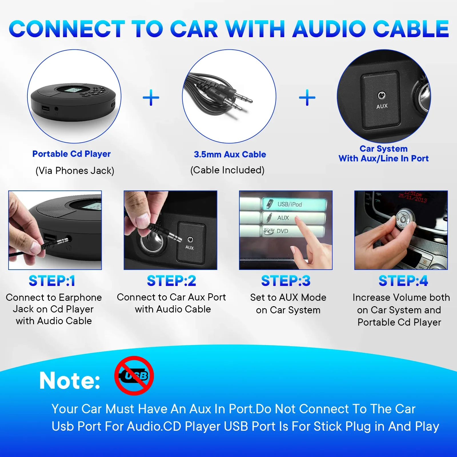 Lecteur CD portable connecté à une voiture