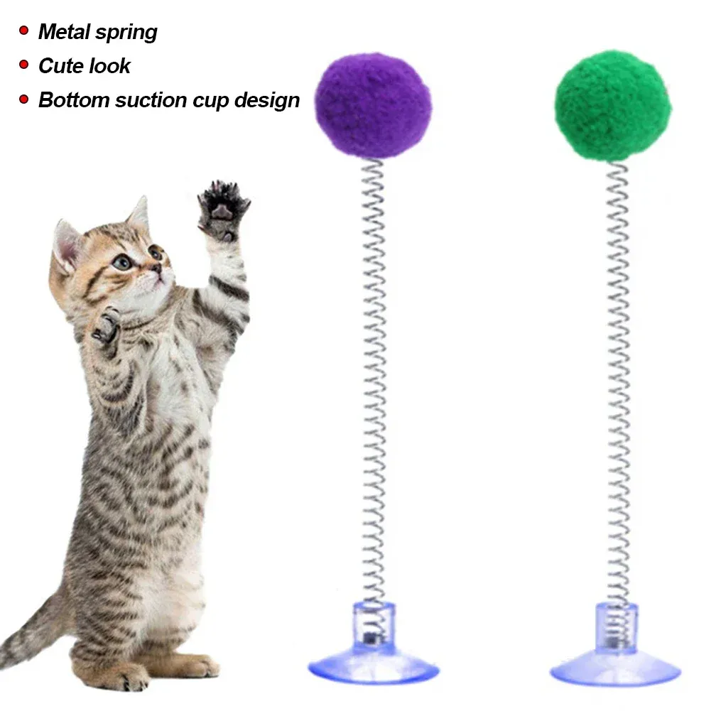 Jouet pour chat à ventouse : boule en fourrure avec baguette teaser multicolore (coloris aléatoire, 1 pièce) 2