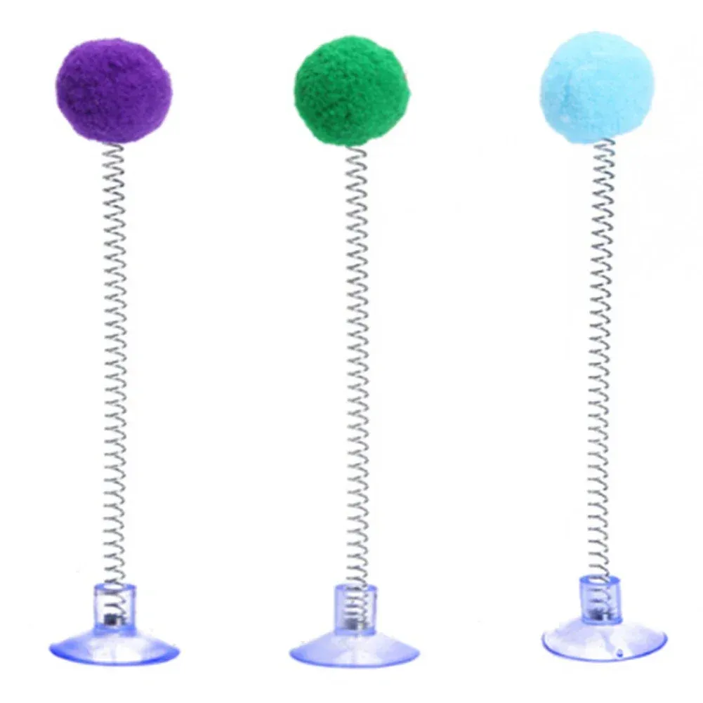 Jouet pour chat à ventouse : boule en fourrure avec baguette teaser multicolore (coloris aléatoire, 1 pièce) 6