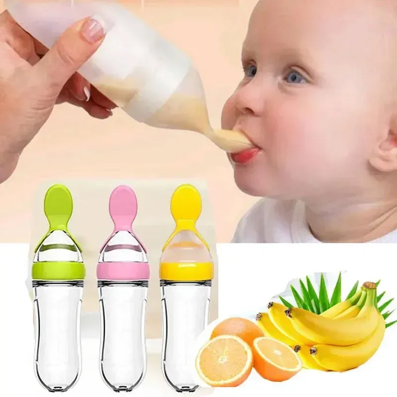 Biberon en silicone avec cuillère, accessoire d'alimentation sûr et pratique pour bébé - Image 1