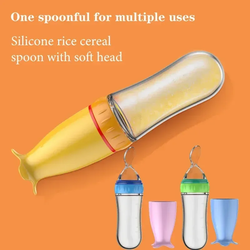Biberon en silicone avec cuillère, accessoire d'alimentation sûr et pratique pour bébé 5