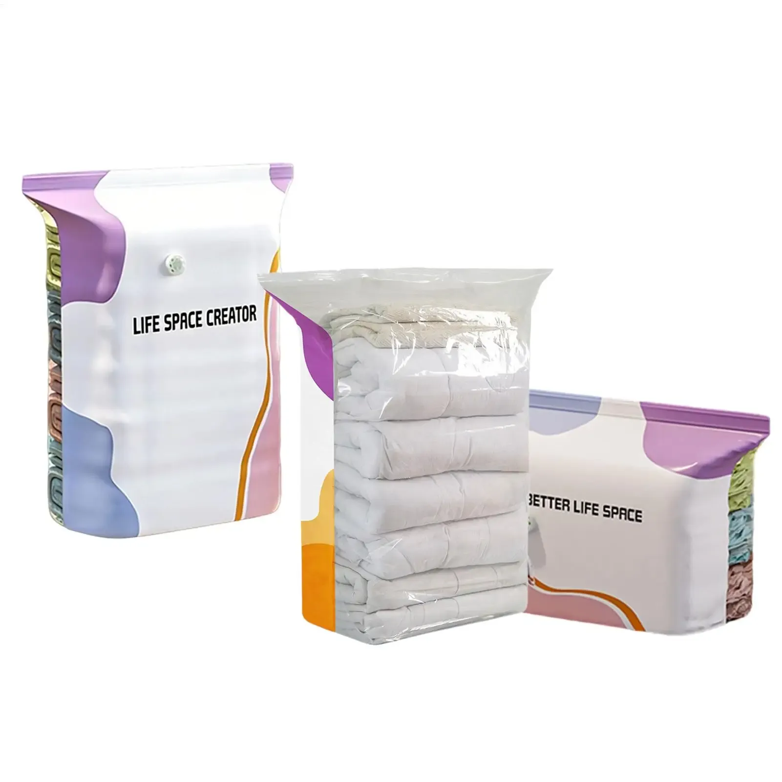Lot de 3 sacs de rangement sous vide sans pompe, grands sacs de compression 3D pour vêtements, couettes et couvertures 3