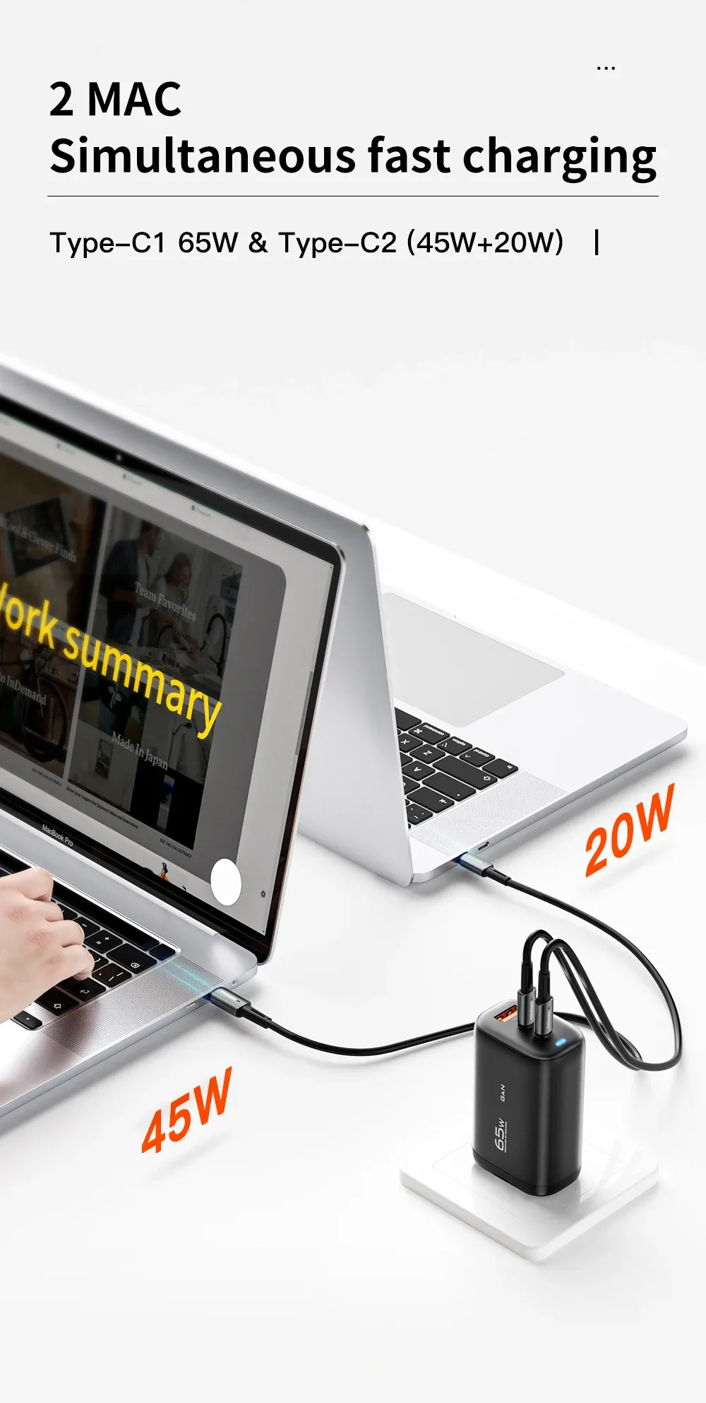 Chargeur Essager GaN USB-C, vue des ports